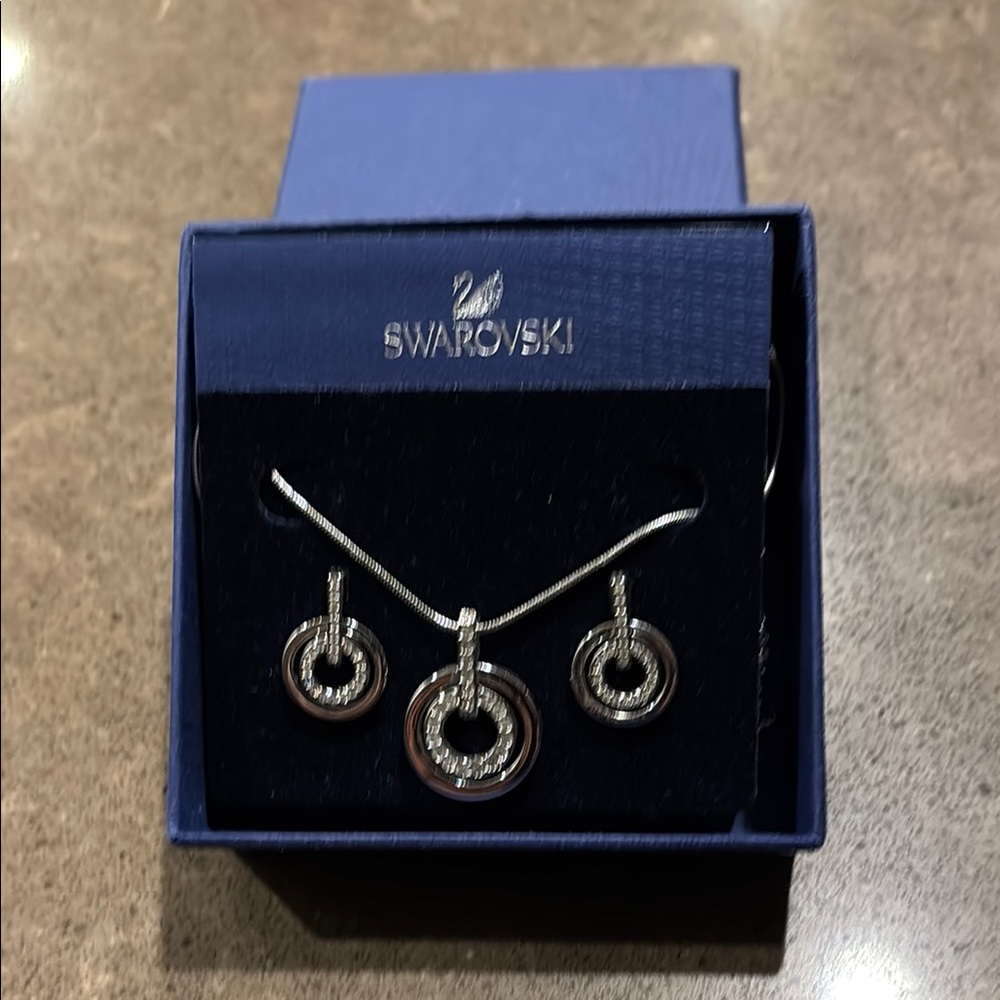 Swarovski Silver and White Crystal Earrings and Necklace